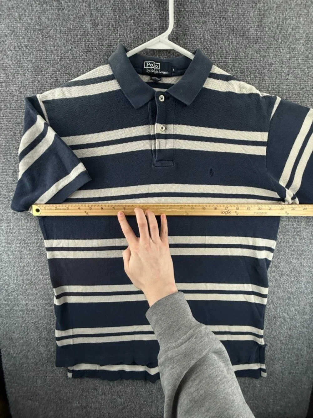 Polo Ralph Lauren Striped Blue White Short Sleeve Polo Shirt Men Cotton Mesh LG
